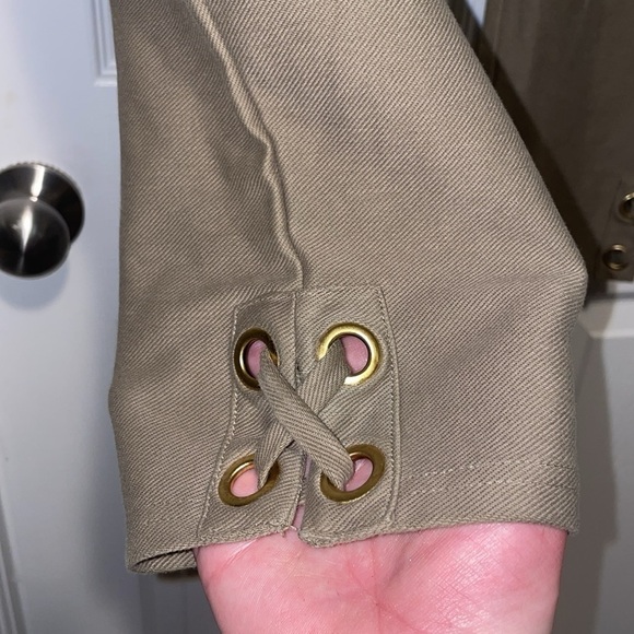 MICHAEL KORS Olive Cropped Pants Women XL Lace Grommets Pointe Knit Chic Trouser - Picture 10 of 15